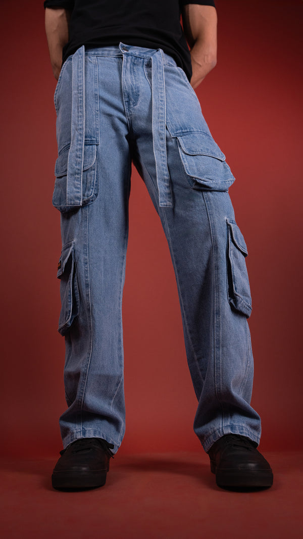 Blue Drawstring Denim Men's Cargo