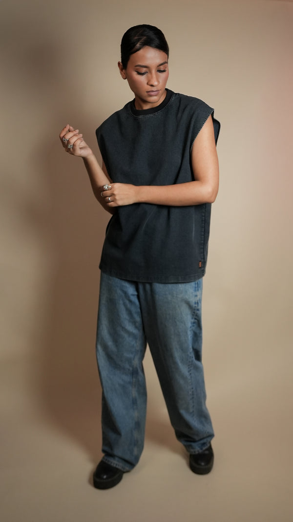 BLACK DENIM WOMEN'S TANK TOP