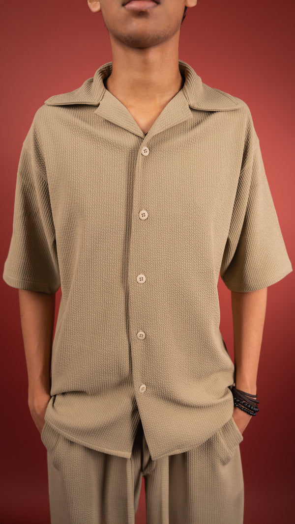 Beige Co-ord Set Men's Shirt