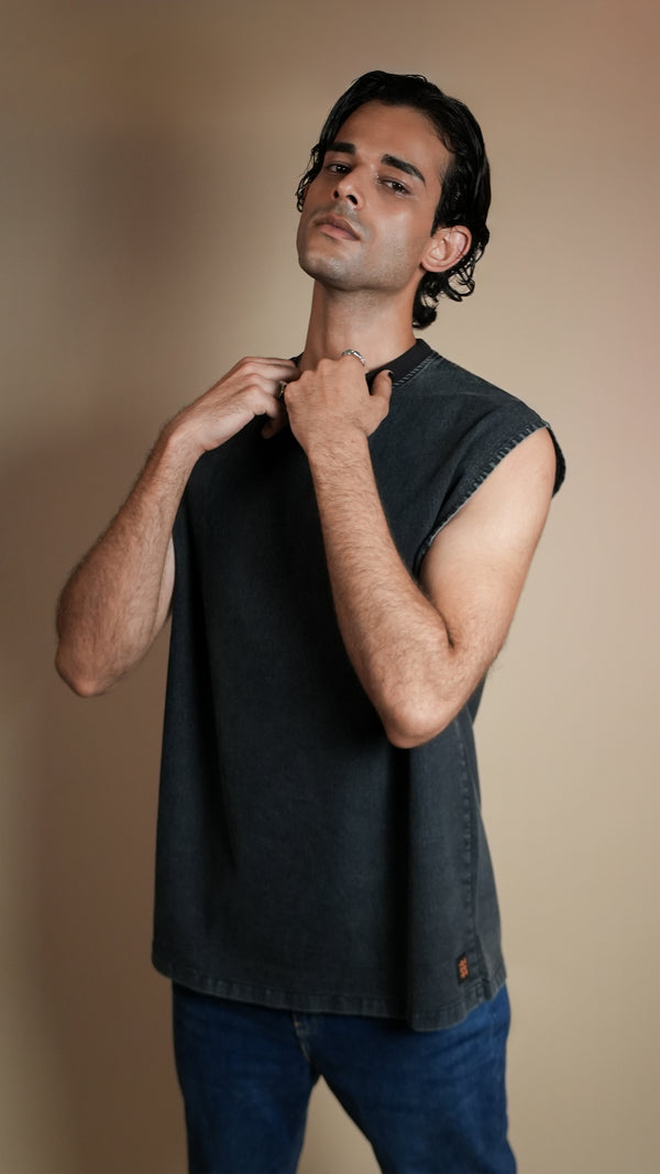 BLACK DENIM MEN'S TANK TOP