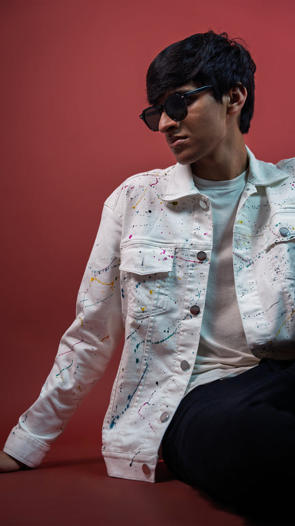 White Paint Print Men's Jacket