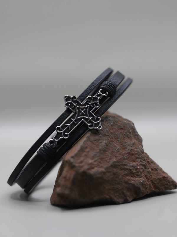 Big Christian Cross Black Bracelet For Men